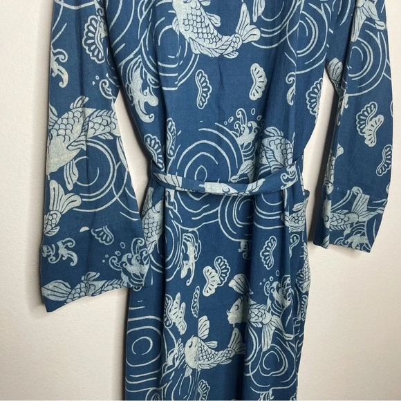 Alix of Bohemia First Wave Fish Kimono Long Belted Blue Cardigan Coat - Picture 15 of 16